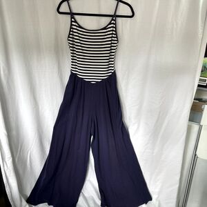 Sessa Jumper Super Wide Leg Size Large Blue White Stripped Vtg